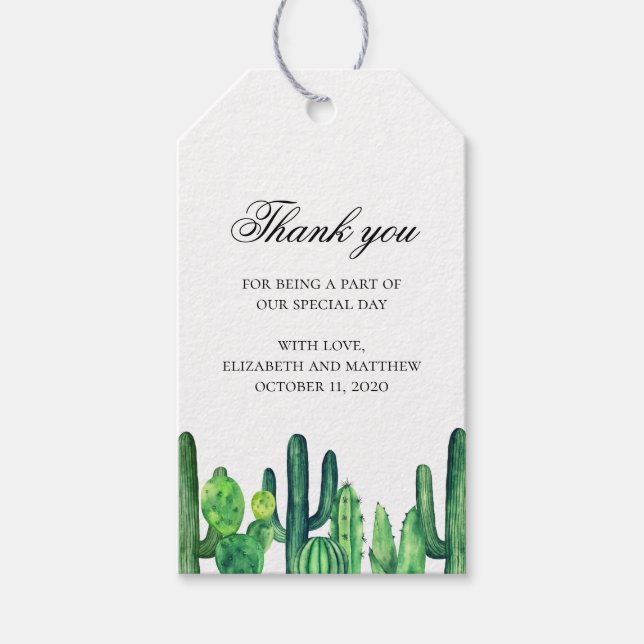 Remerciement de mariage au cactus vert. Étiquette  (Devant)