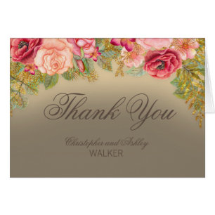 Remerciement de mariage aux élégantes roses roses