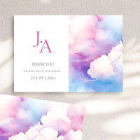 Remerciement de mariage aux nuages aquarelle rose