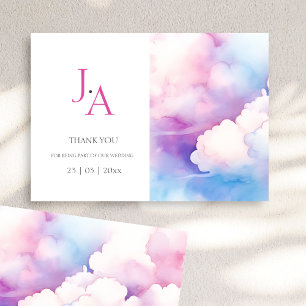 Remerciement de mariage aux nuages aquarelle rose