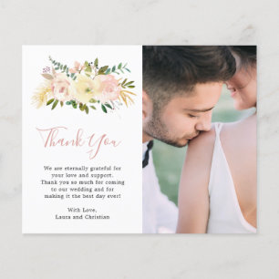 Remerciement de mariage élégant et fleuri rose pou