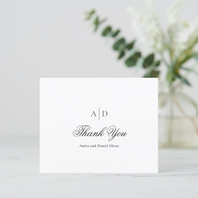 Remerciement de mariage élégant noir et blanc à pe (Debout devant)