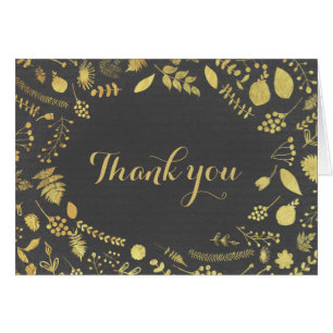 Remerciement de mariage floral gris charbon et or