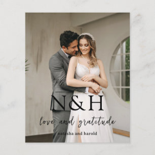 Remerciement de mariage photo monogramme gras budg