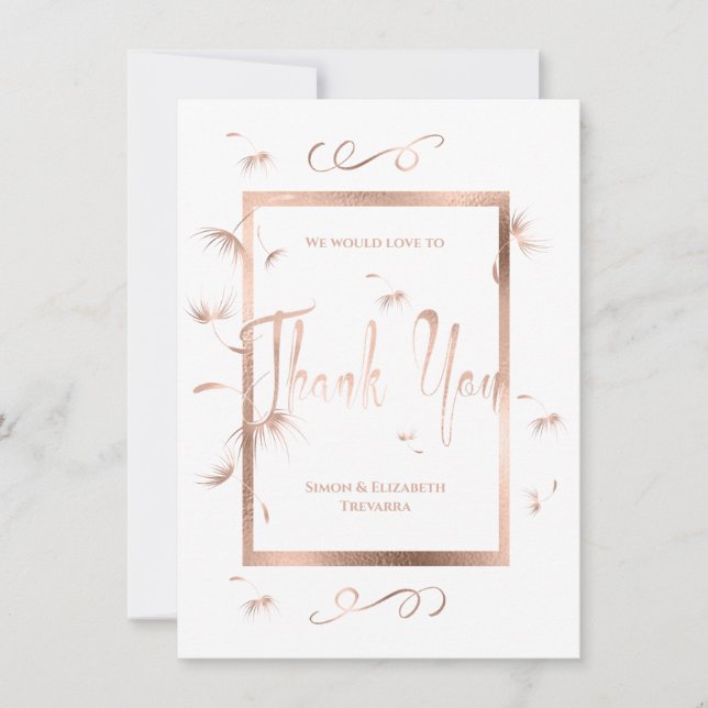 Remerciement de mariage Rose Gold Pissenlit Mousse (Devant)