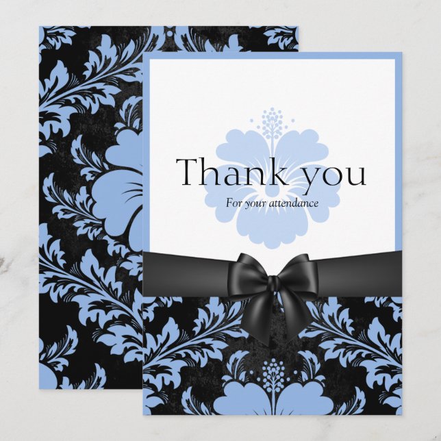 Remerciement invitation de mariage bleu floral (Devant / Derrière)