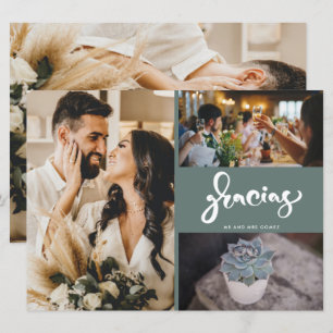 Remerciement Photo Collage Vert Mariage Gracias
