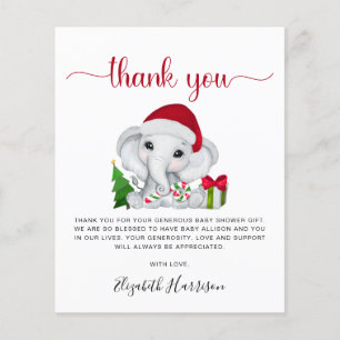 Remerciement pour Baby Shower Santa Éléphant Noël
