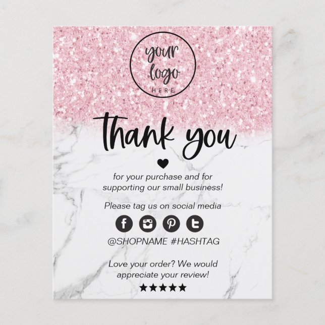 Remerciement pour commande de marbre rose pailleté (Devant)