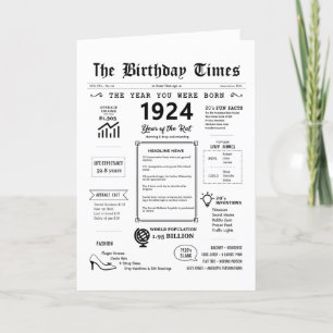 Remerciements 1924 L'Année De Votre Naissance Carte D'Anniversai