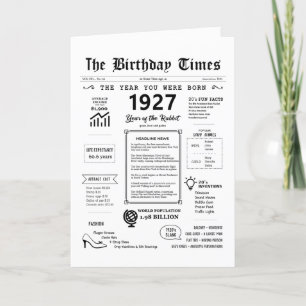 Remerciements 1927 L'Année De Votre Naissance Carte D'Anniversai