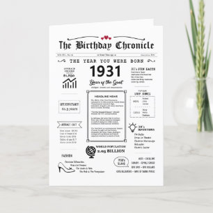 Remerciements 1931 L'Année De Votre Naissance Carte D'Anniversai