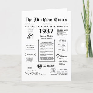 Remerciements 1937 L'Année De Votre Naissance Carte D'Anniversai