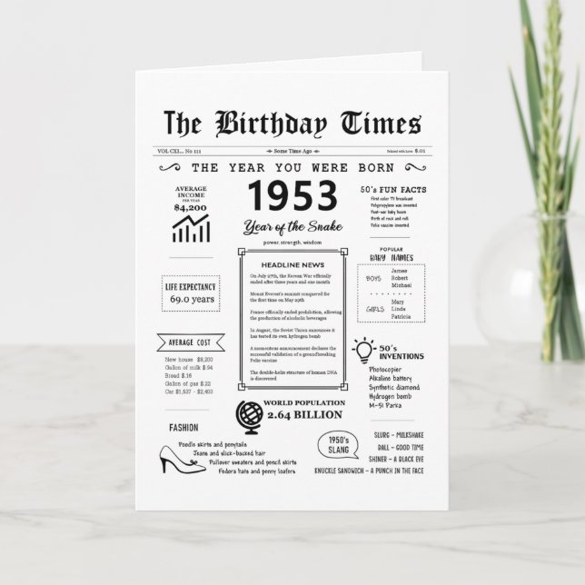 Remerciements 1953 L'Année De Votre Naissance Carte D'Anniversai (Devant)