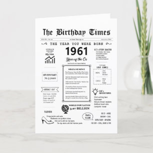 Remerciements 1961 L'Année De Votre Naissance Carte D'Anniversai