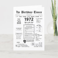 1972 L'Année De Votre Naissance Carte D'Anniversai