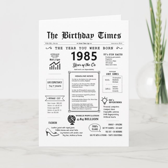 Remerciements 1985 L'Année De Votre Naissance Carte D'Anniversai (Devant)