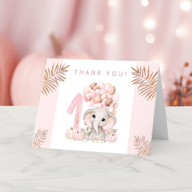 Remerciements 1er anniversaire automne automne Carte de remercie (1st Birthday Fall Autumn Pink Girl Thank You Card)