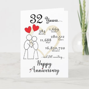 Remerciements 32e anniversaire de Mariage Carte avec ballons car