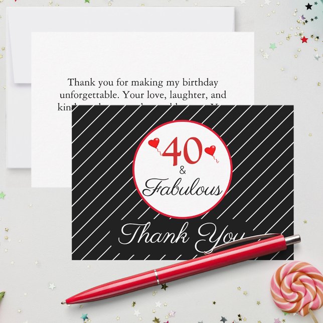 Remerciements 40 & Fabuleux Anniversaire Photo Carte de remercie (40 & Fabulous Birthday Photo Black Thank You Card)