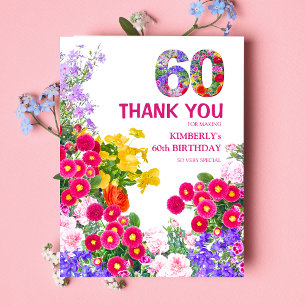 Remerciements 60e anniversaire fête floral plat carte de remerci
