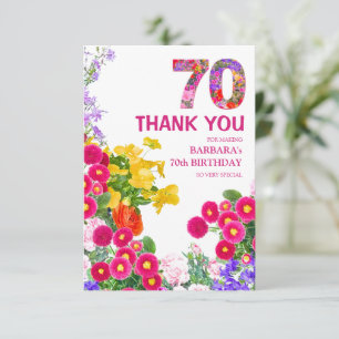 Remerciements 70e anniversaire fête bouquet floral carte de reme