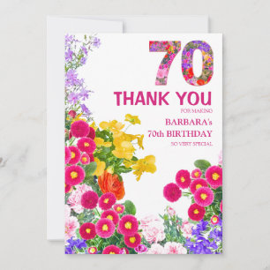 Remerciements 70e anniversaire fête floral plat carte de remerci