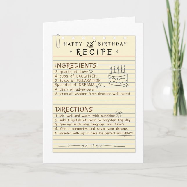 Remerciements 73e carte d'anniversaire de la recette (Devant)