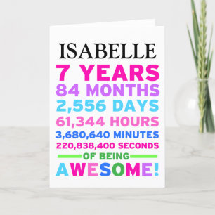 Remerciements 7e carte d'anniversaire Sept ans de fille fantasti