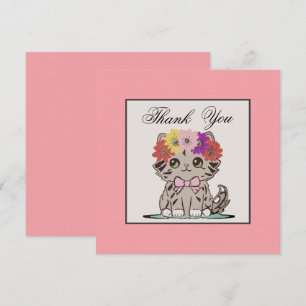 Remerciements Adorable Whimsical Grey Kitty Carte de remerciemen