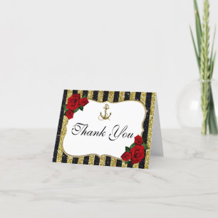 Remerciements Ancre nautique Gold Black Stripes Carte de remerci