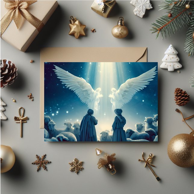 Remerciements Anges de Noël Carte de Noël (Christmas card with the angels visiting the shepherds. Personalize names and messages.)