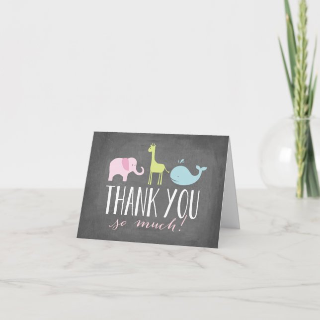 Remerciements Animaux | Carte de remerciement pour Baby Shower (Devant)