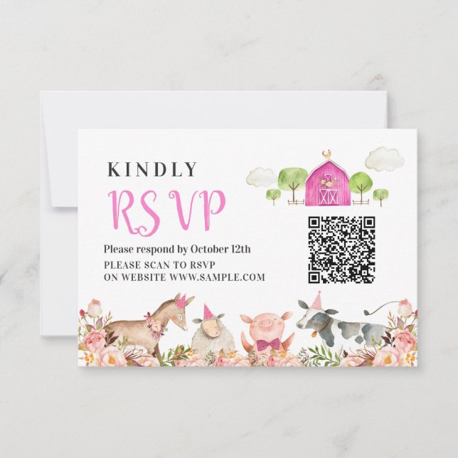 Remerciements Animaux de ferme Barnyard 1er Anniversaire Carte R (Devant)