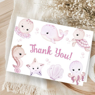 Remerciements Animaux de l'océan rose Baby Shower Fille Carte de