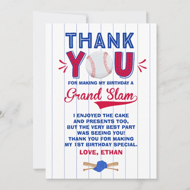 Remerciements Anniversaire de base-ball de carte de (Devant)