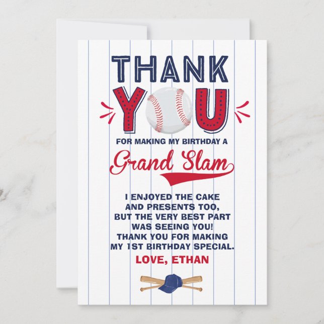 Remerciements Anniversaire de base-ball de carte de (Devant)