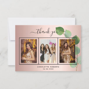 Remerciements Anniversaire rose or eucalyptus carte de remerciem
