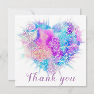 Remerciements Aquarelle colorée Doodle Heart Carte de remercieme