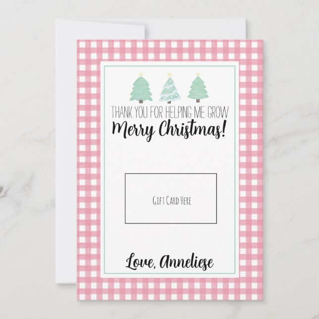Remerciements Aquarelle Pastel Tree Teacher Carte Cadeau de Noël (Devant)