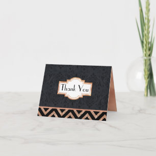 Remerciements Art Déco Black et Rose Gold Look Carte de remercie