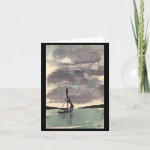 Remerciements Art original de bateau à voile sur carte blanche