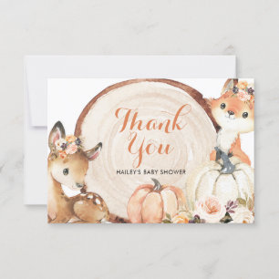 Remerciements Automne Woodland Girl Baby shower Carte de remerci