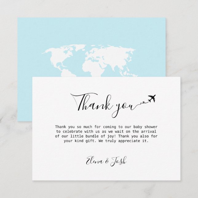 Remerciements Baby shower à thème Voyage Cute Flat Carte de reme (Devant / Derrière)
