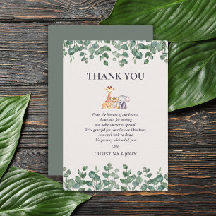 Remerciements Baby shower Animaux Safari mignons Carte de remerc
