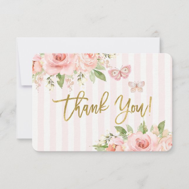Remerciements Baby shower fille papillon rose carte de remerciem (Devant)