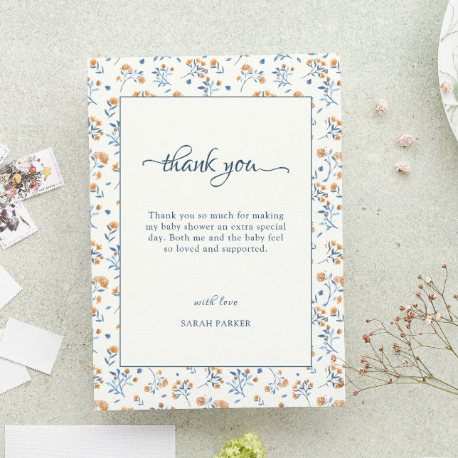 Remerciements Baby shower Fleur sauvage Boho Carte de remercieme (Boho Wildflower Baby Shower Thank You Card)