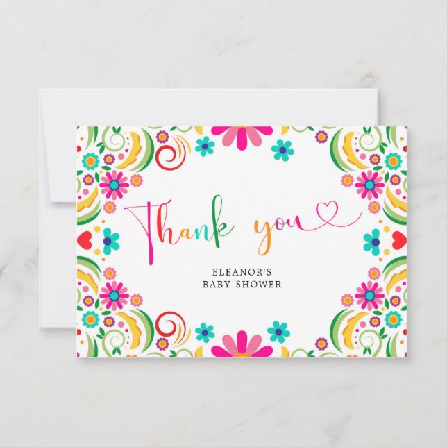 Remerciements Baby shower Floral mexicain Fiesta Carte de remerc (Devant)