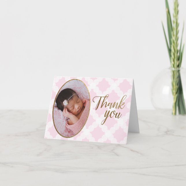 Remerciements Baby shower photo Chic Pink Girl Carte de remercie (Devant)
