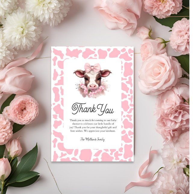 Remerciements Baby shower rose de la vache Sainte Carte de remer (Holy Cow Baby Shower Thank You Card )